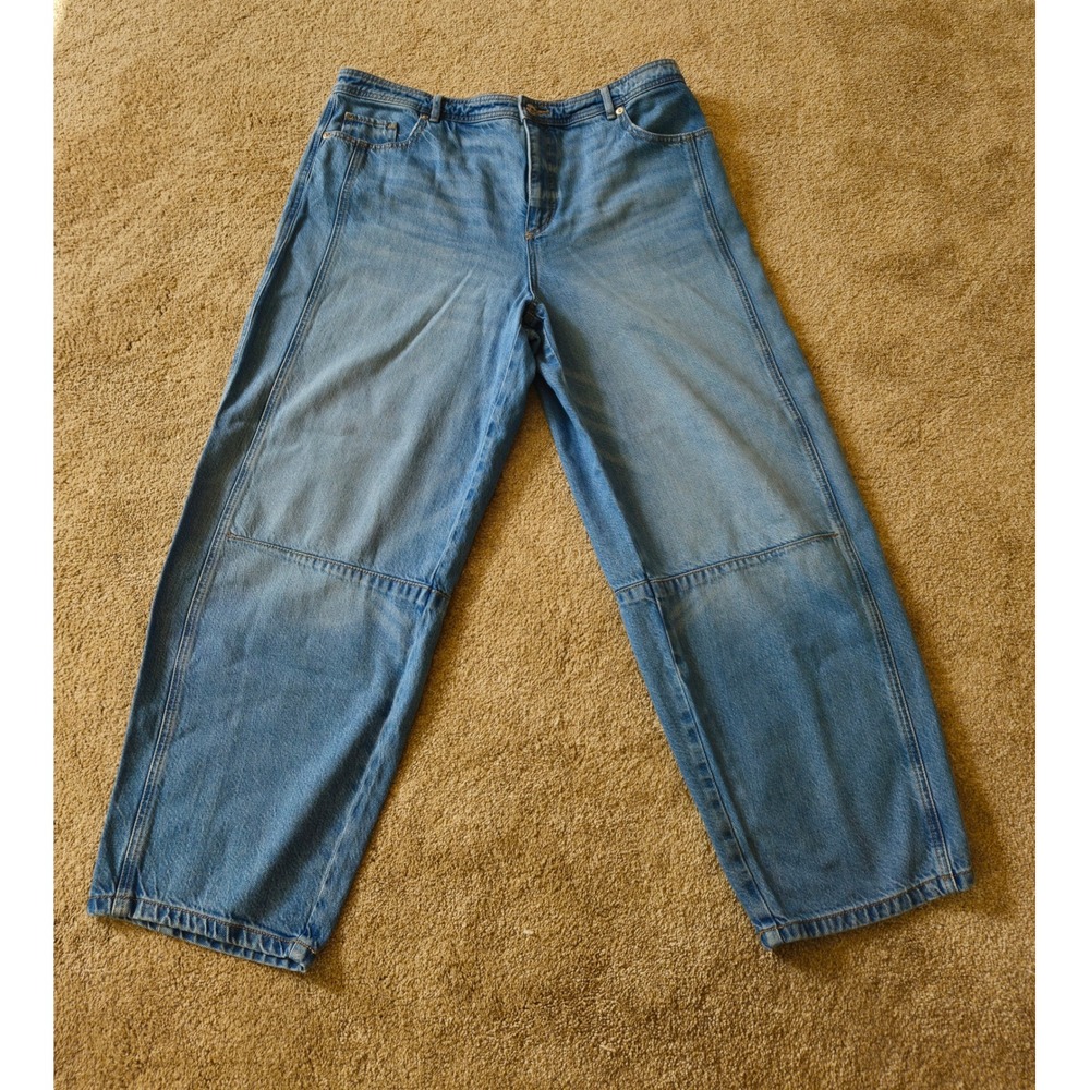 LOFT The Barrel Jeans Women 14 Light Blue Wash High Rise Denim Relaxed Fit